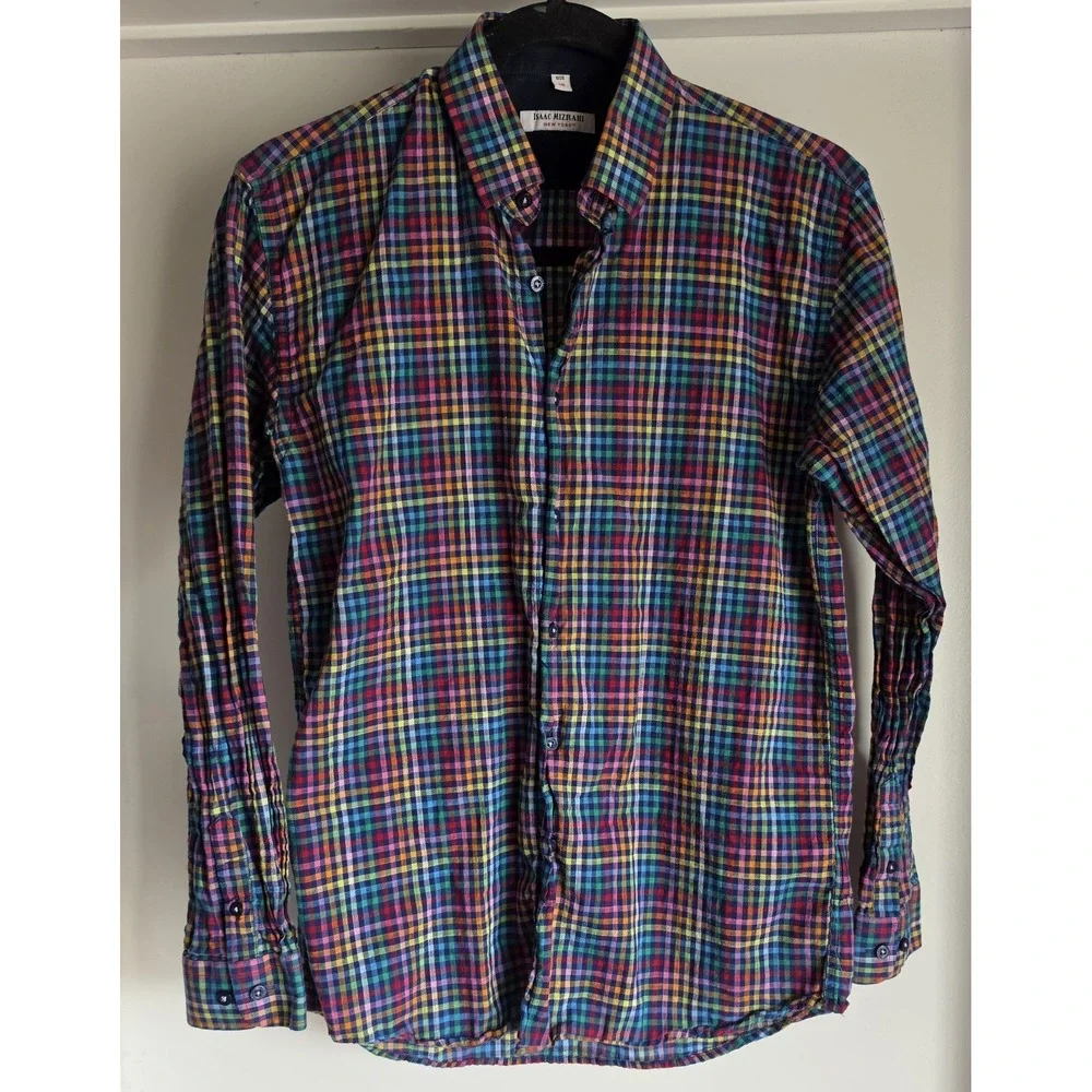 Isaac Mizrahi Button-Down Shirt 16 Boys Plaid Multicolor Cotton Long Sleeve Top